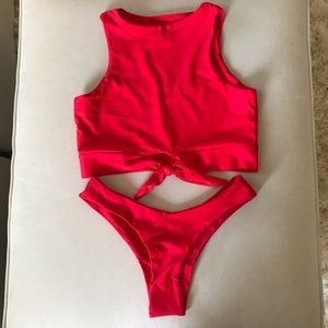 High Neck / Thong Bottom Red Bikini Set